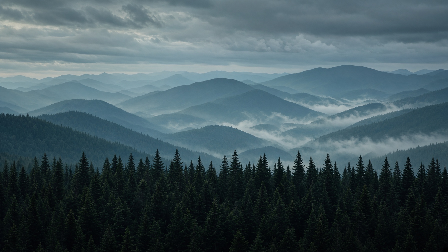 Mist over the Adirondack High Peaks at first light